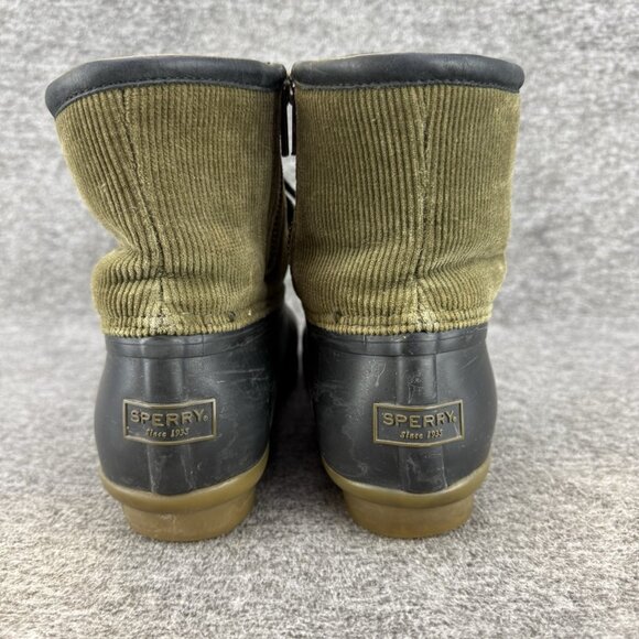✅Sperry Boots Womens 8 Saltwater Tassel Corduroy Duck Boot Olive Black NO INSOLE - Picture 7 of 10